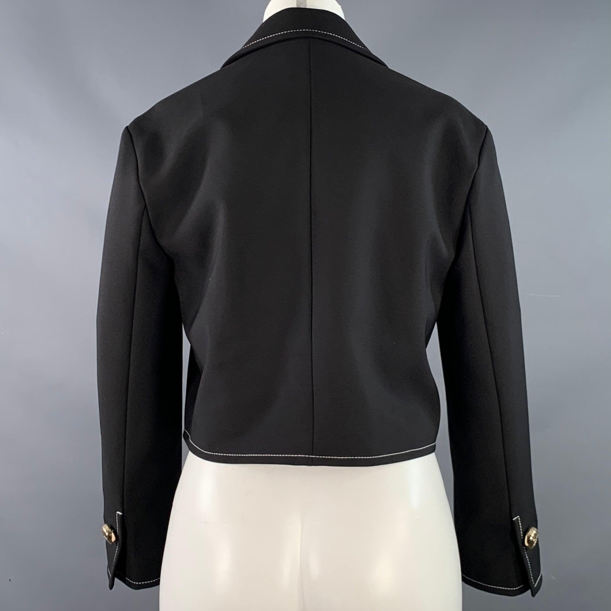 SANDRO Größe 4 Schwarz-Gold Polyestermischung Peter Pan Kragen Cropped Jacket Blazer im Zustand „Gut“ im Angebot in San Francisco, CA