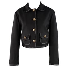 Sandro Taglia 4 Nero Oro Poliestere Miscela Peters Pan Collar Giacca Blazer Cropped