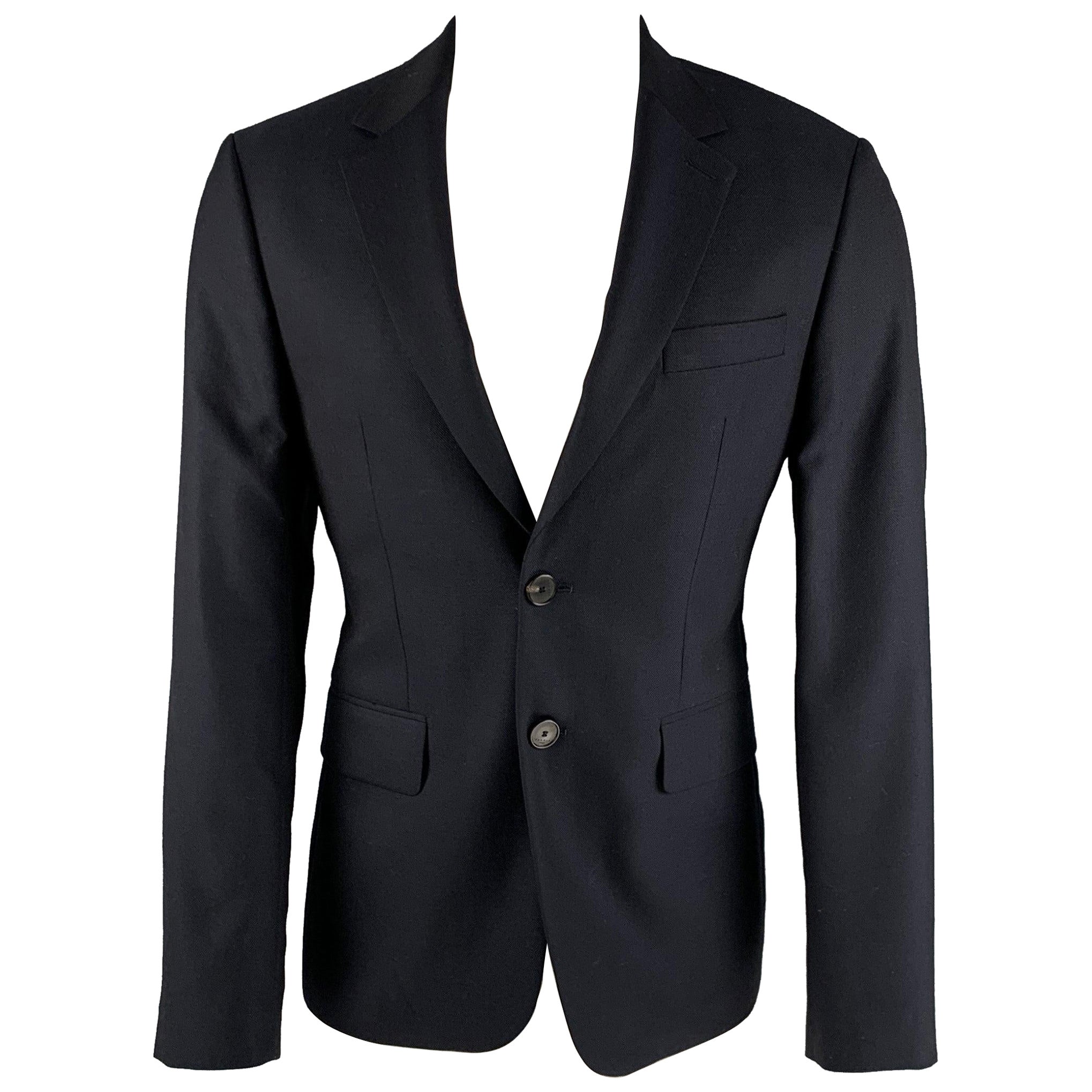 SANDRO Talla 40 Chaquetón de lana azul marino con solapa de muesca