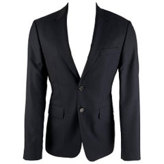 SANDRO Talla 40 Chaquetón de lana azul marino con solapa de muesca
