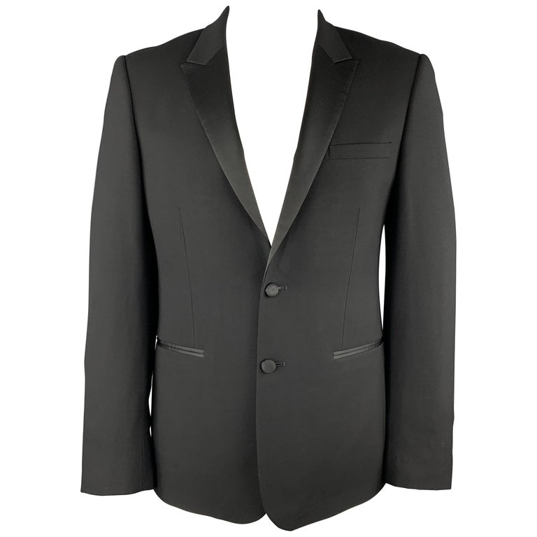 SANDRO Size 44 Black Wool Satin Peak Lapel Tuexo Sport Coat at 1stDibs
