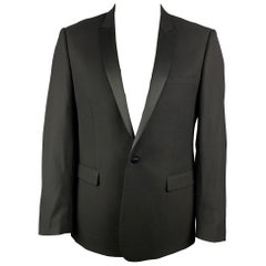 SANDRO Talla 44 Esmoquin Negro Lana Solapa de Pico Abrigo Deportivo
