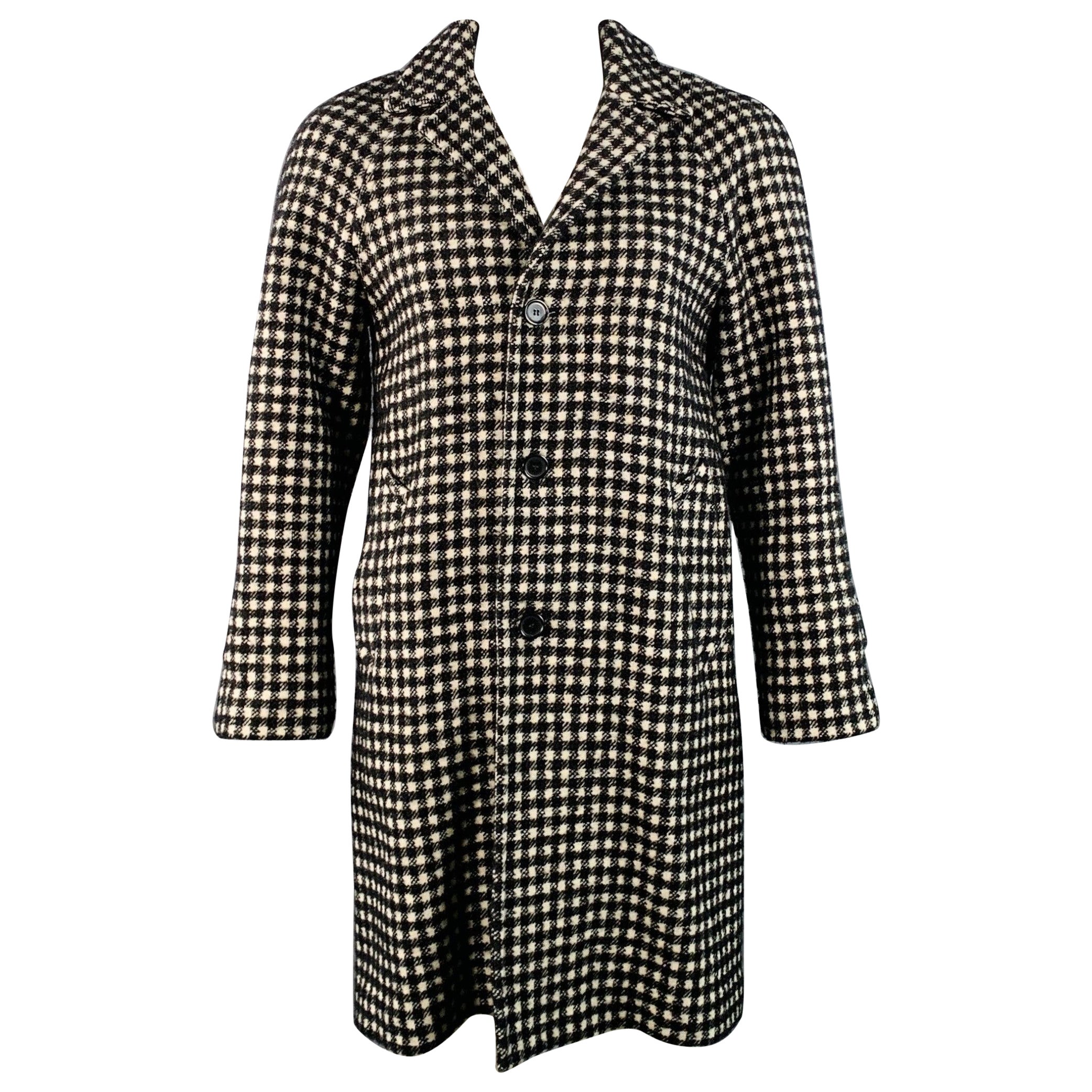 SANDRO Size L Black White Checkered Wool Blend Buttoned Coat im Angebot