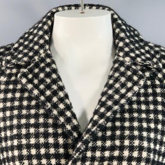 SANDRO Größe L Schwarz-Weiß kariert Wollmischung geknöpfter Raglan-Mantel