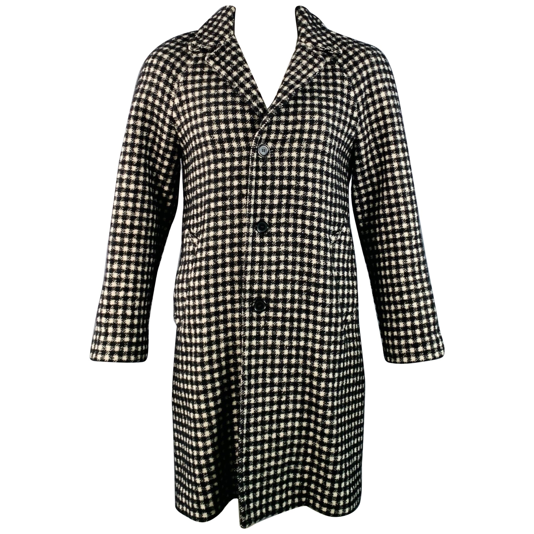 SANDRO Size L Black White Checkered Wool Blend Buttoned Raglan Coat