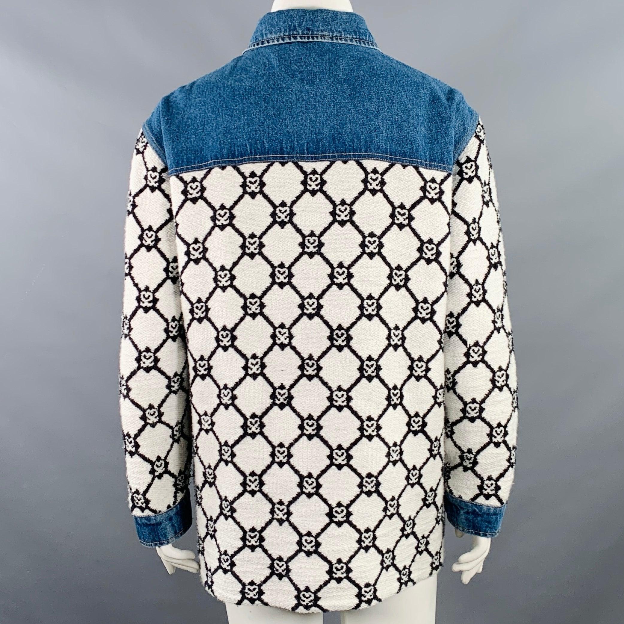 Gray SANDRO Size L Blue Black White Hearts Cotton Blend Denim Jacket For Sale