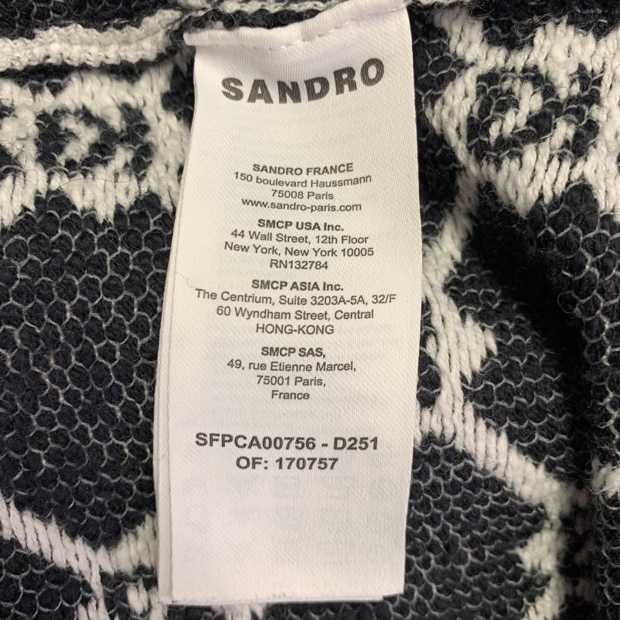 SANDRO Size L Blue Black White Hearts Cotton Blend Denim Jacket For Sale 2