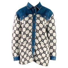SANDRO Talla L Azul Negro Blanco Corazones Mezcla Algodón Chaqueta Vaquera