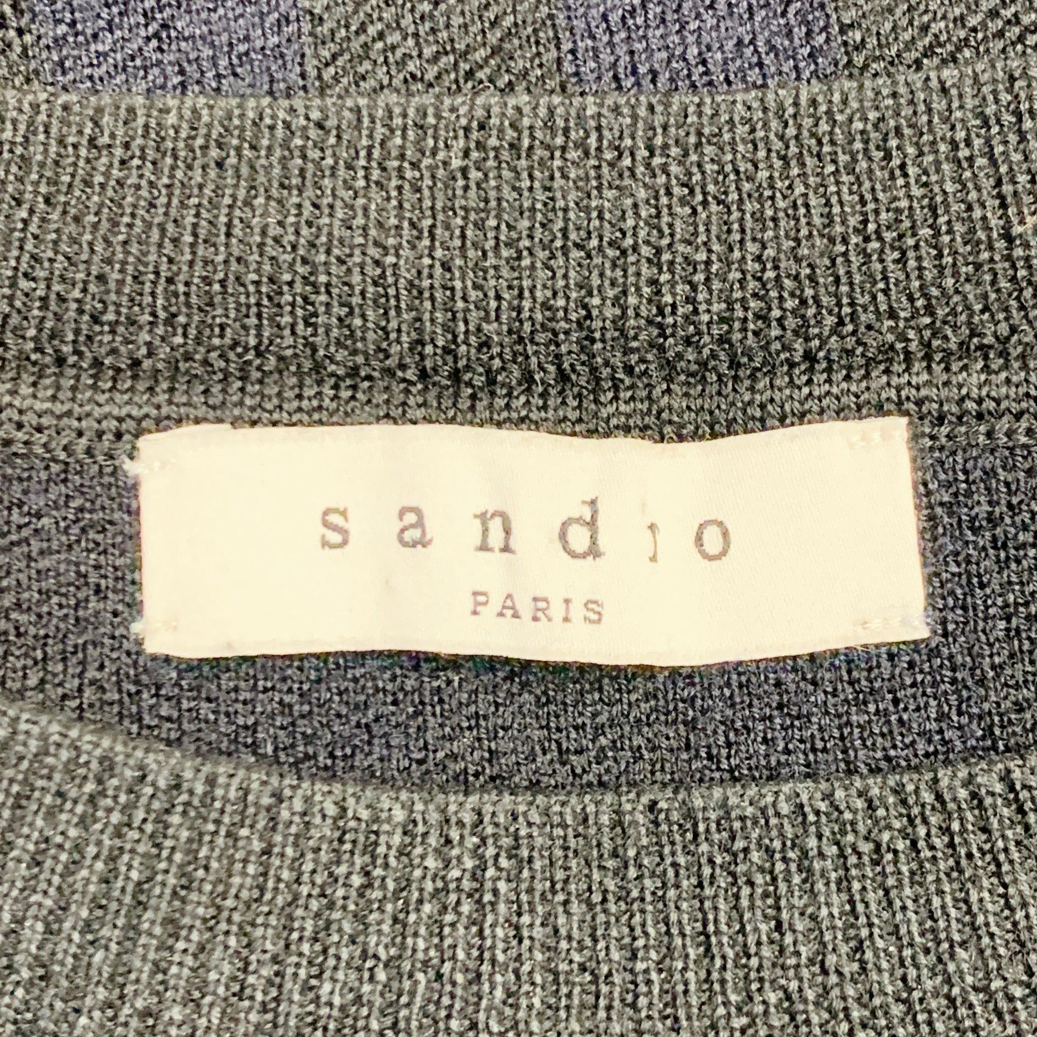 SANDRO Size L Navy Black Stripe Merino Wool Crew Neck Pullover For Sale 1