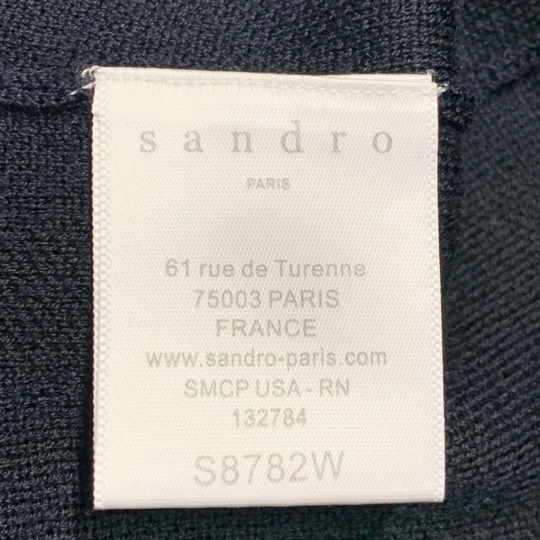 SANDRO Size L Navy Black Stripe Merino Wool Crew Neck Pullover For Sale 2