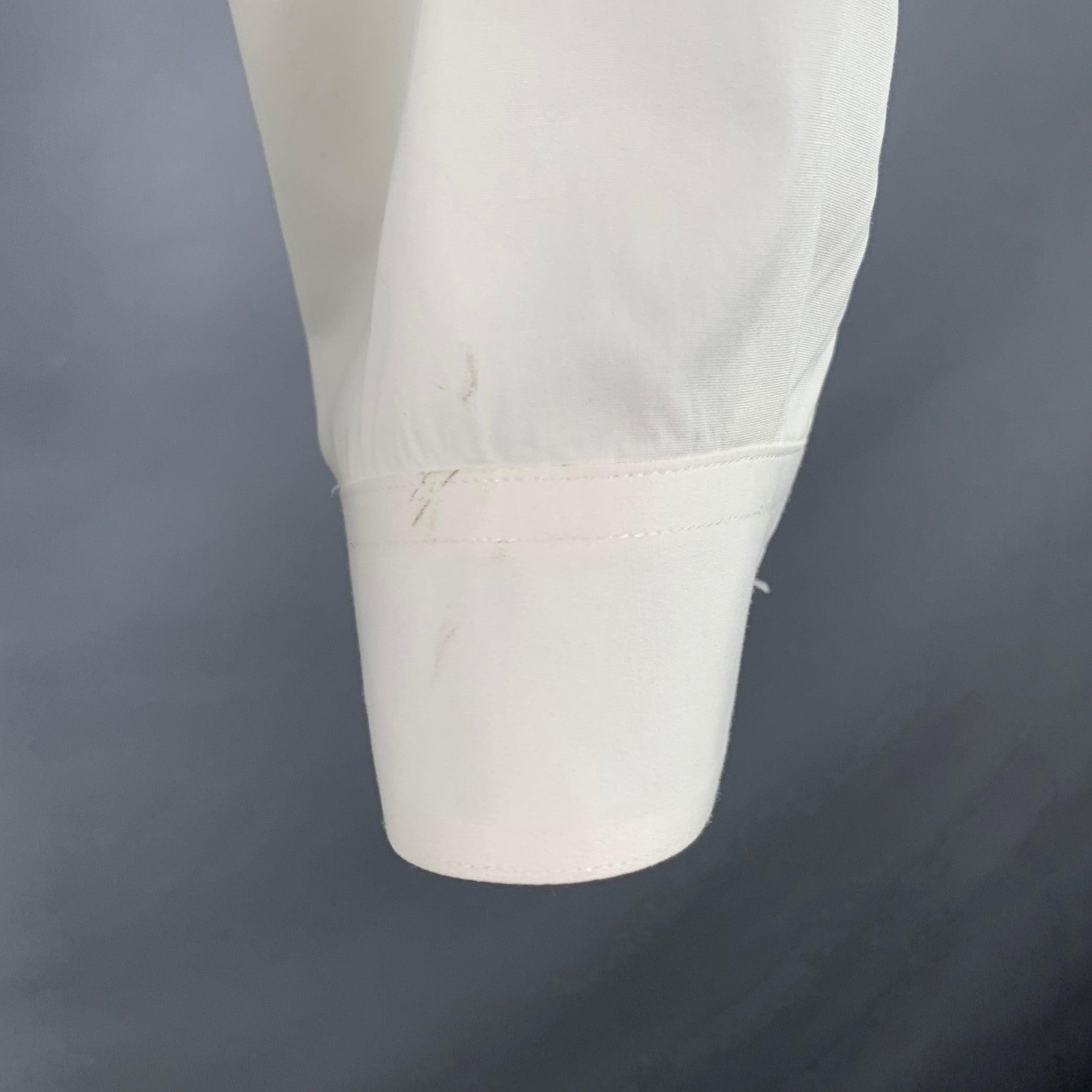 SANDRO Size L White Black Cotton Collarless Contrast Trim Long Sleeve Shirt In Good Condition For Sale In San Francisco, CA