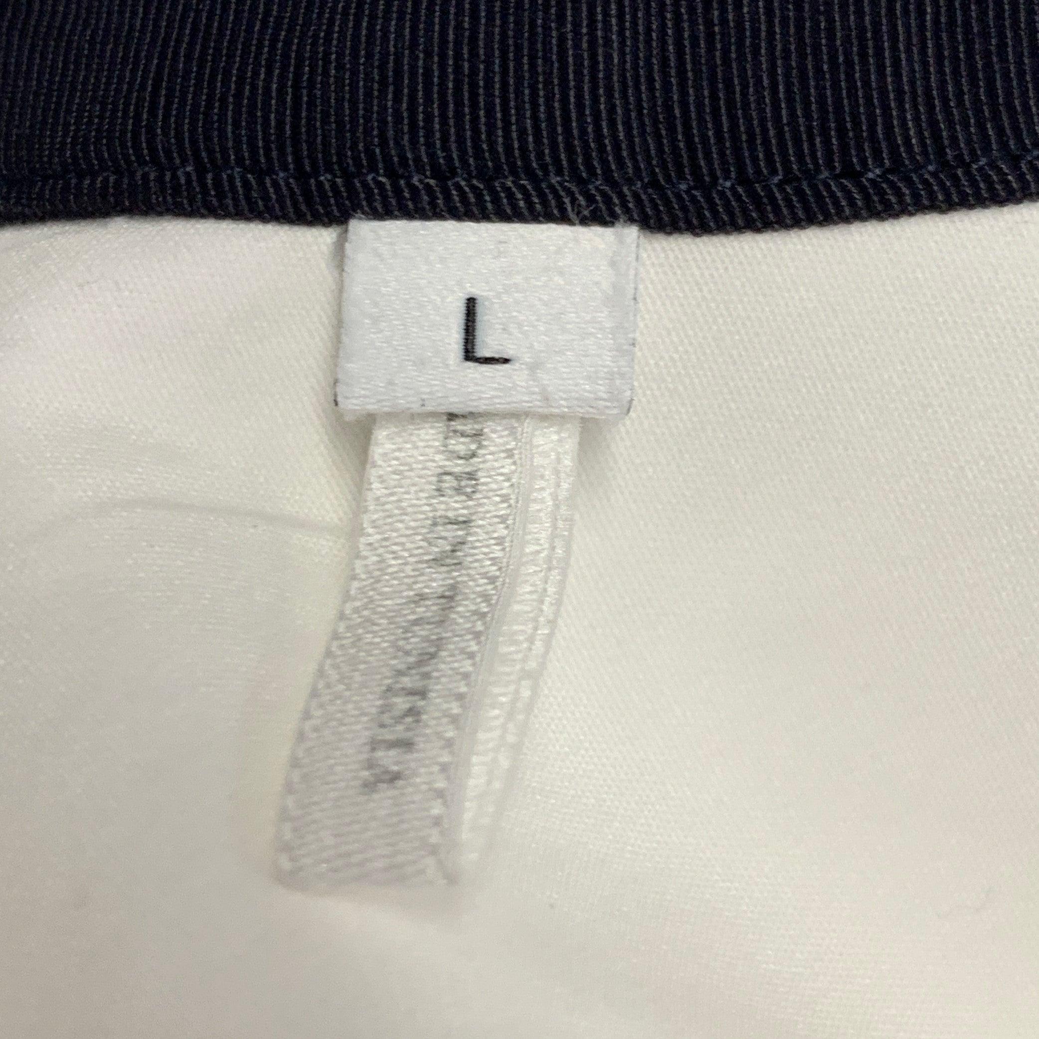 SANDRO Size L White Black Cotton Collarless Contrast Trim Long Sleeve Shirt For Sale 1