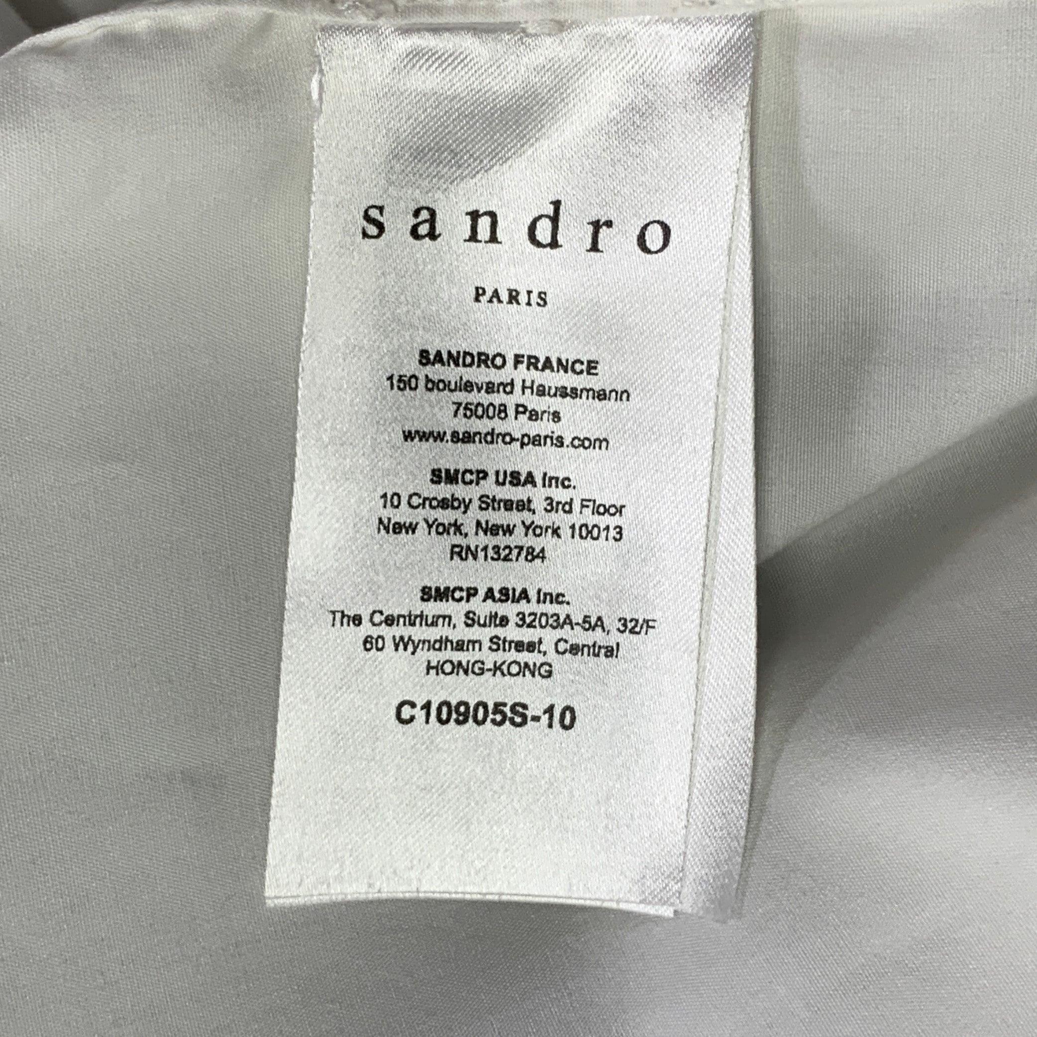SANDRO Size L White Black Cotton Collarless Contrast Trim Long Sleeve Shirt For Sale 2