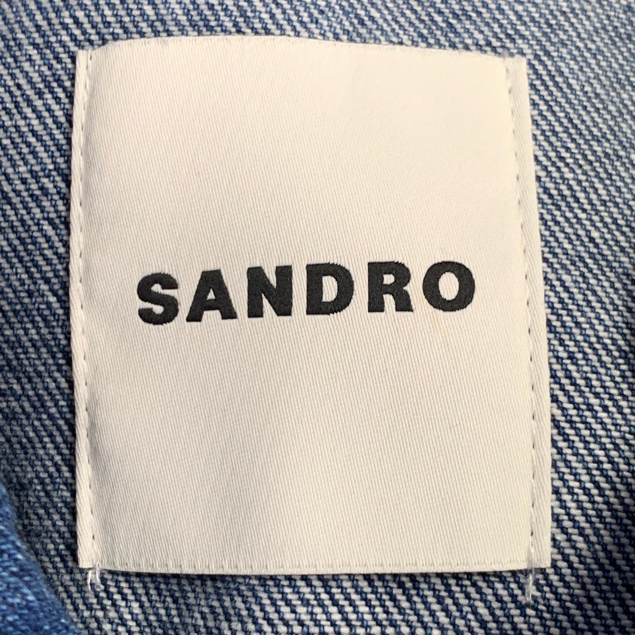 SANDRO Size M Beige Blue Mixed Fabrics Wool Blend Denim Jacket For Sale 2