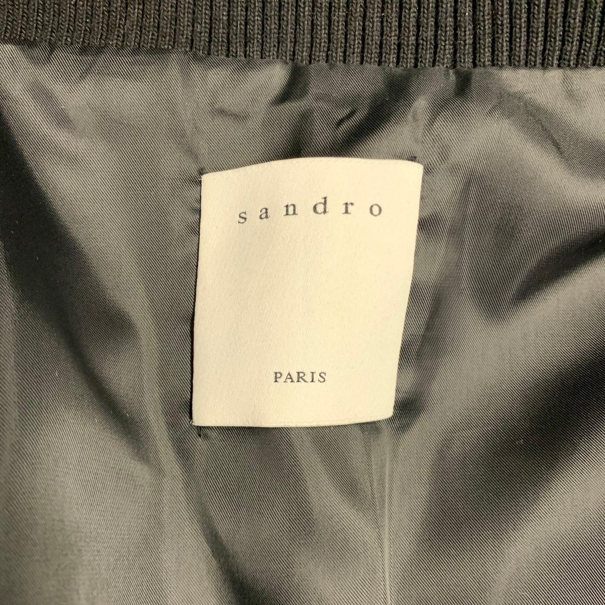 SANDRO Size M Black Lambskin Leather Bomber Jacket For Sale 1
