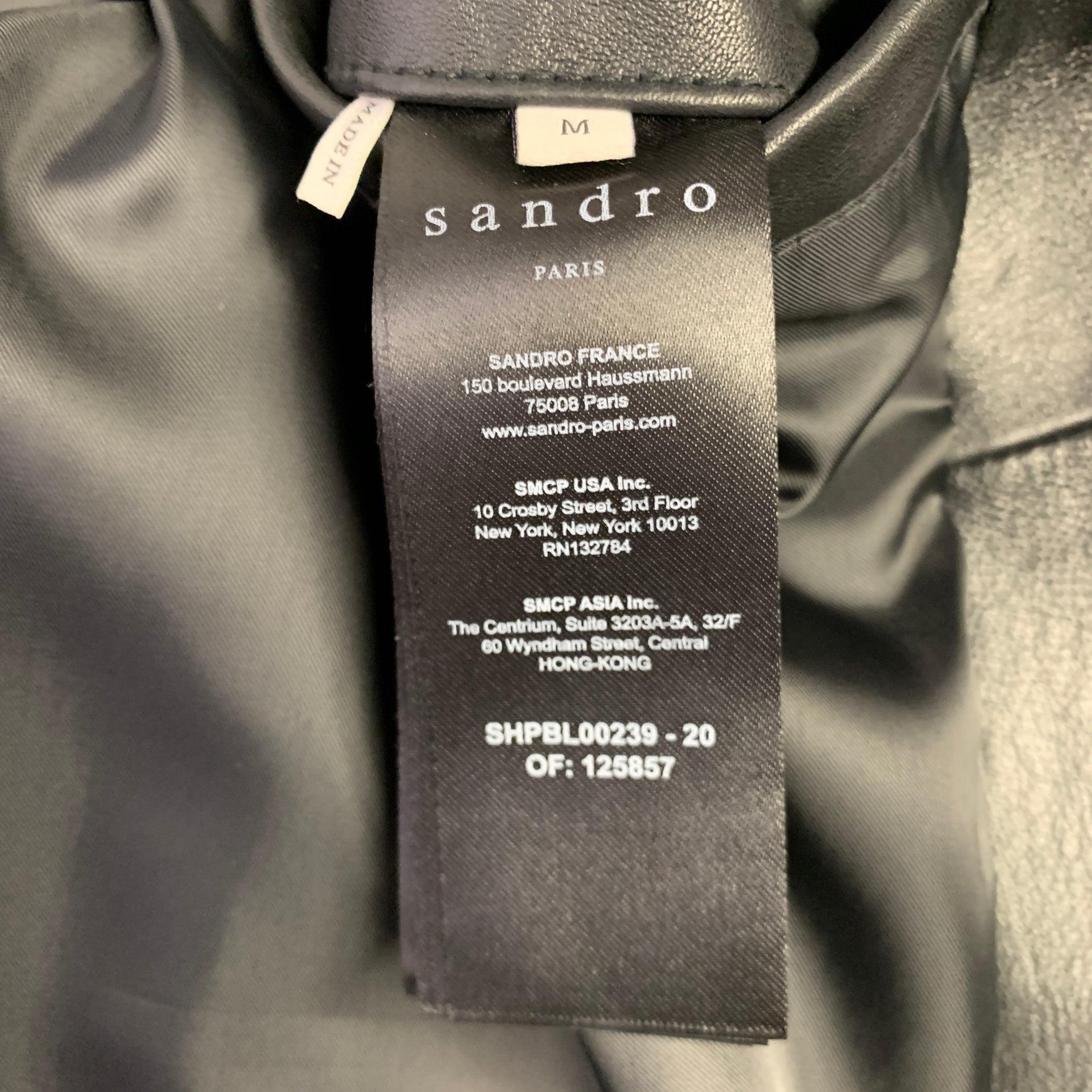 SANDRO Size M Black Lambskin Leather Bomber Jacket For Sale 2