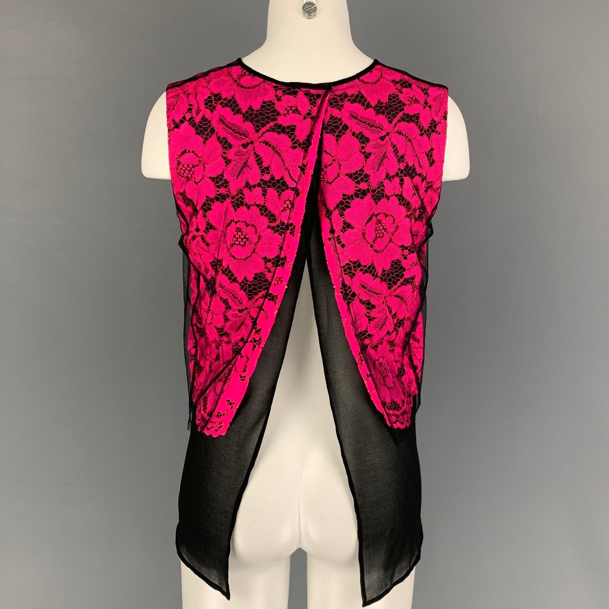 SANDRO Size M Black Pink Polyamide Mixed Fabrics Sleeveless Dress Top In Good Condition For Sale In San Francisco, CA