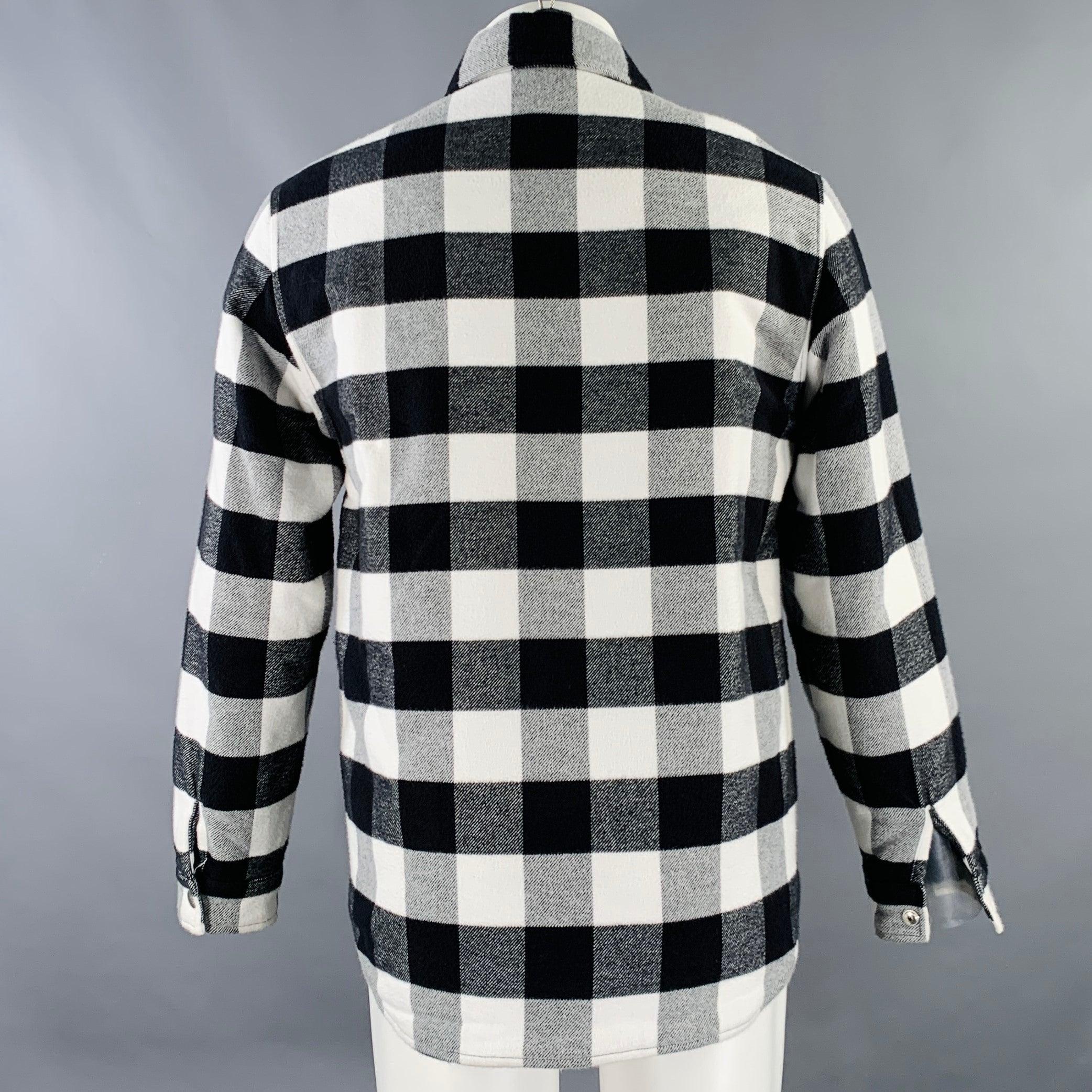 SANDRO Size M Black White Buffalo Plaid Cotton Shirt Jacket In Good Condition For Sale In San Francisco, CA