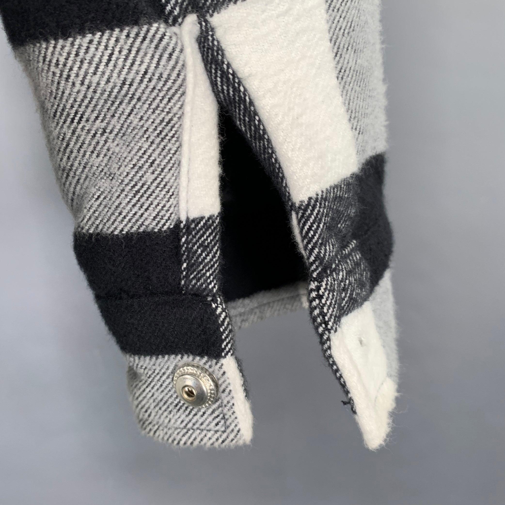 Men's SANDRO Size M Black White Buffalo Plaid Cotton Shirt Jacket For Sale