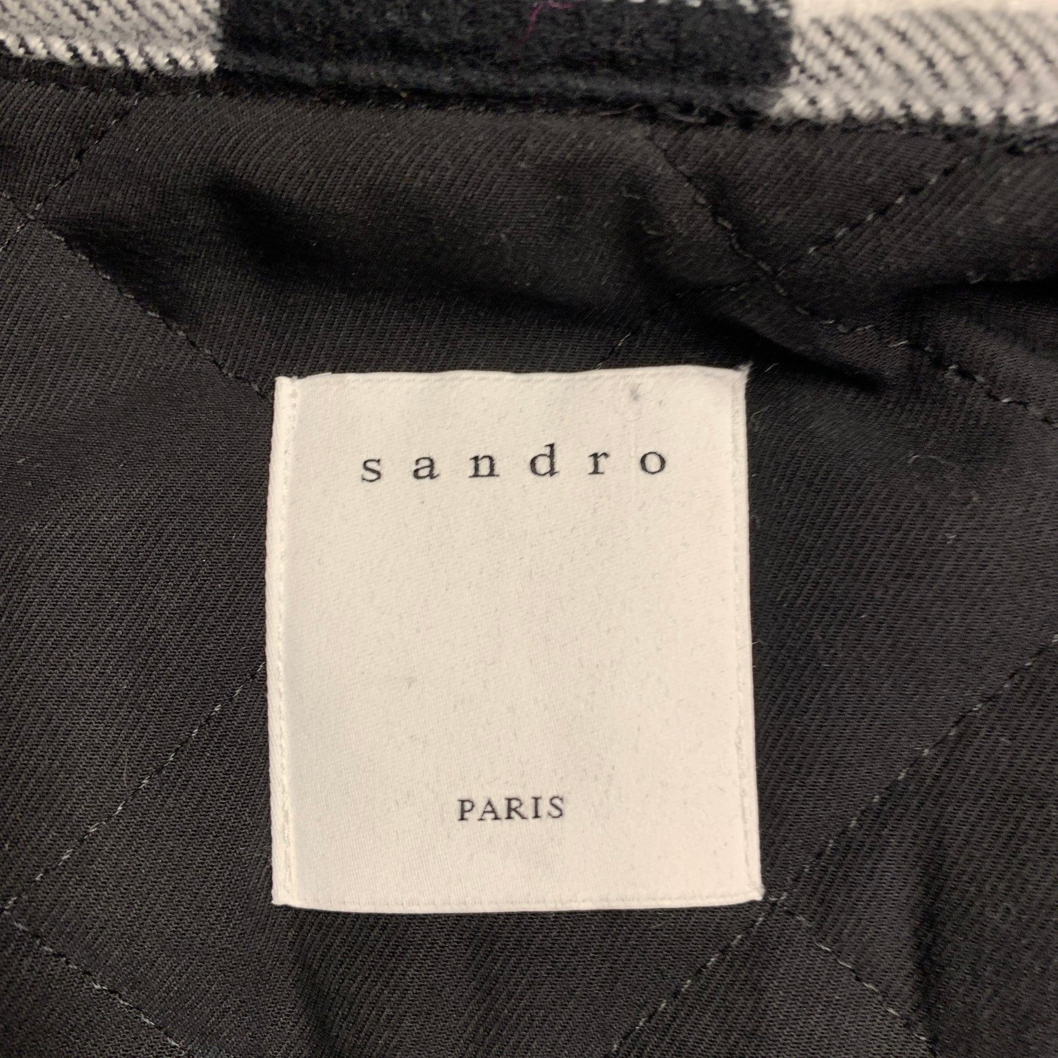 SANDRO Size M Black White Buffalo Plaid Cotton Shirt Jacket For Sale 2