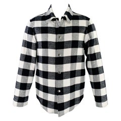 SANDRO Taglia M Nero Bianco Buffalo Plaid Cotone Camicia Giacca