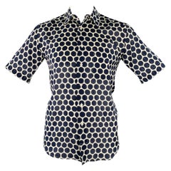 SANDRO Taglia M Navy Off White Camicia a maniche corte in misto lyocell a Dot Dot Dot.