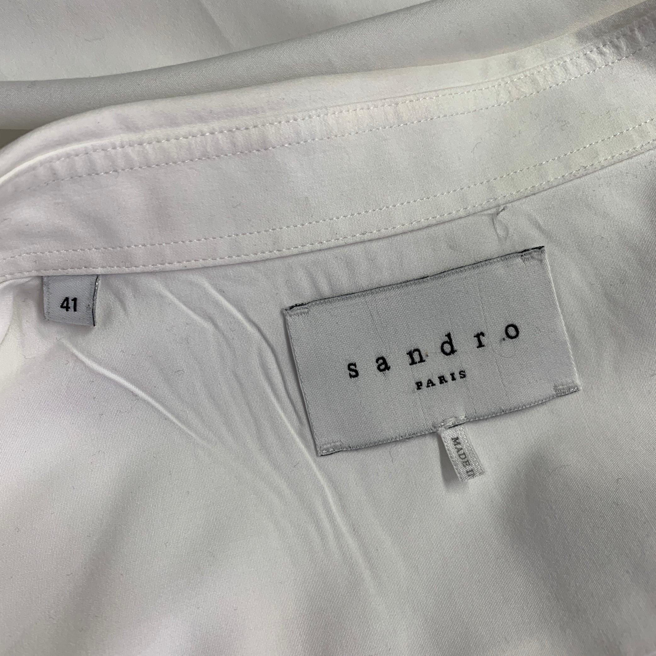 Men's SANDRO Size M White Cotton Hidden Buttons Long Sleeve Shirt