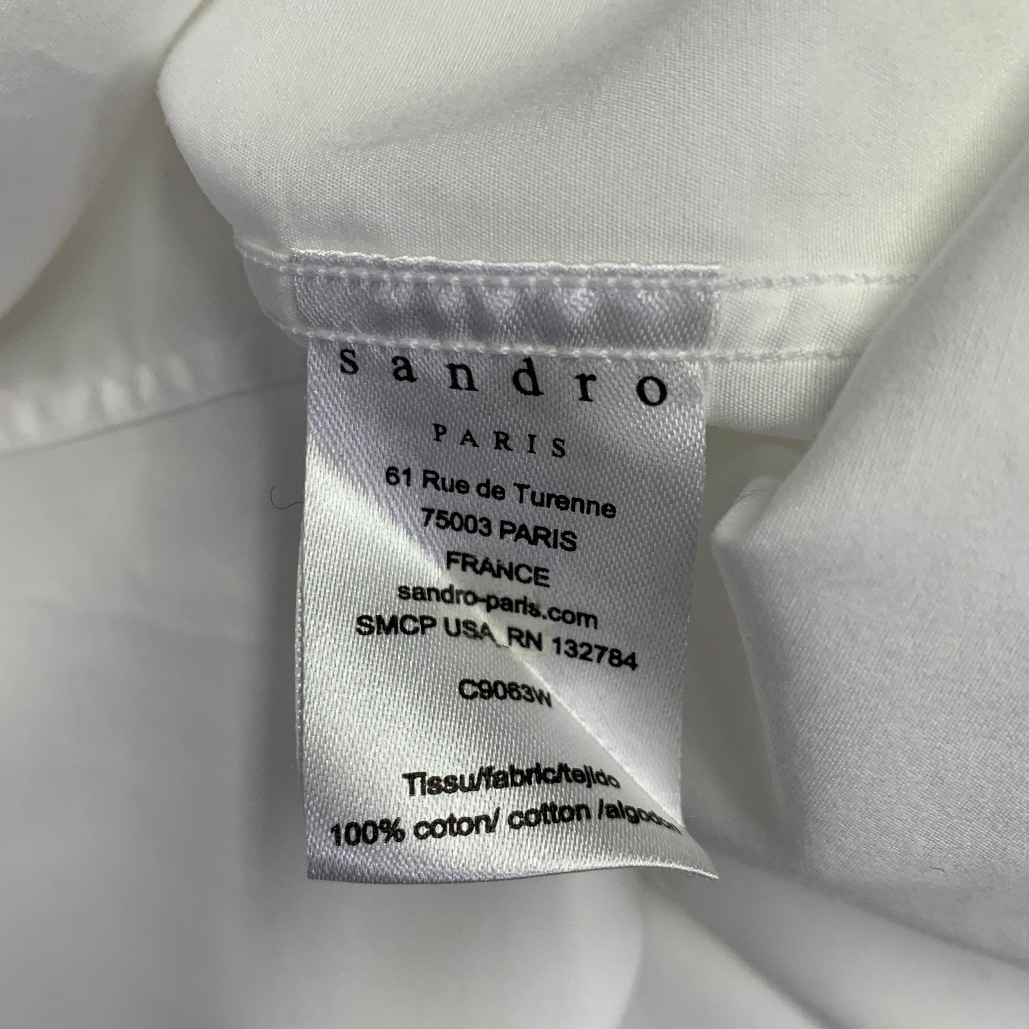 SANDRO Size M White Cotton Hidden Buttons Long Sleeve Shirt 1