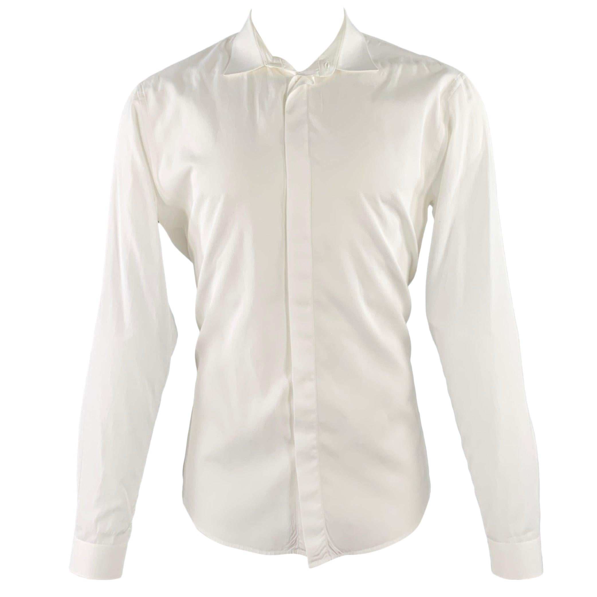 SANDRO Size M White Cotton Hidden Buttons Long Sleeve Shirt