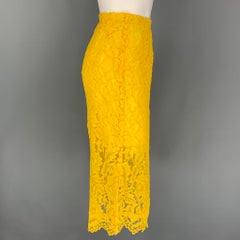 SANDRO Size M Yellow Rayon Blend Lace Midi Skirt