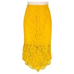 SANDRO Size M Yellow Rayon Blend Lace Midi Skirt