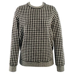 SANDRO Size S Black Grey Wool Blend Houndstooth Crew Neck Pullover