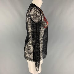 SANDRO Size S Black Lace Polyamide Long Sleeve Dress Top