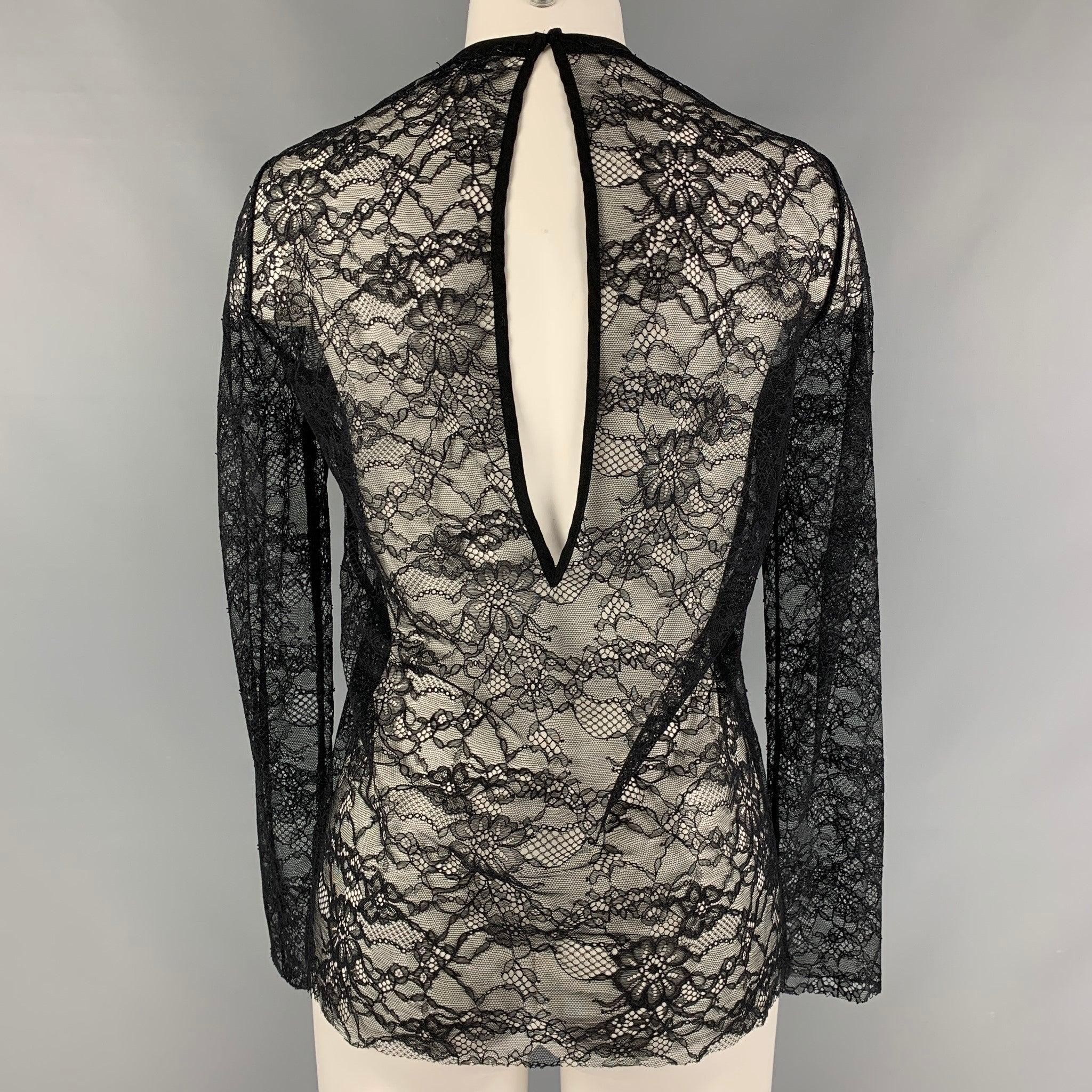 SANDRO Size S Black Lace Polyamide Long Sleeve Dress Top In Excellent Condition For Sale In San Francisco, CA