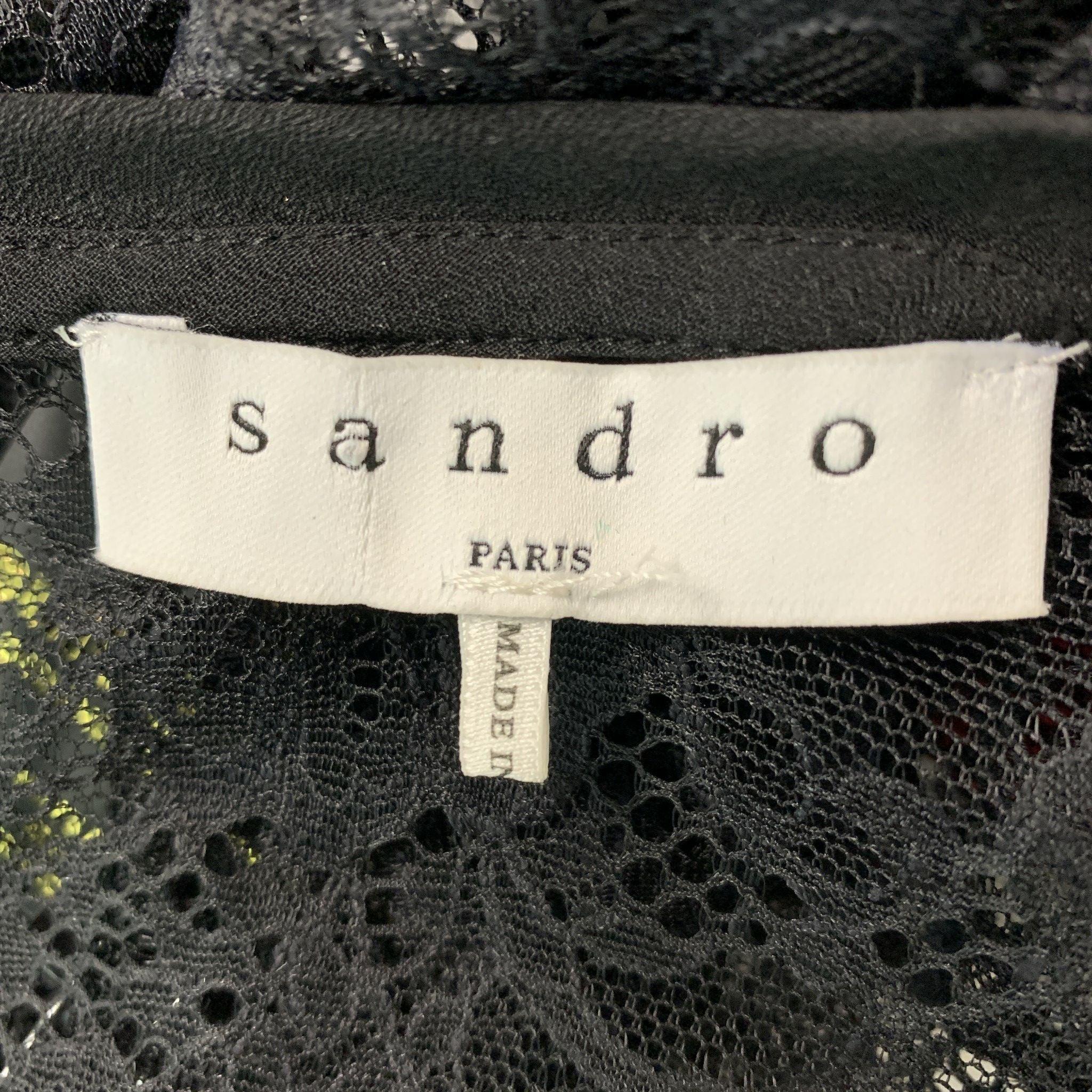 SANDRO - Haut à manches longues en dentelle noire polyamide, taille S en vente 1