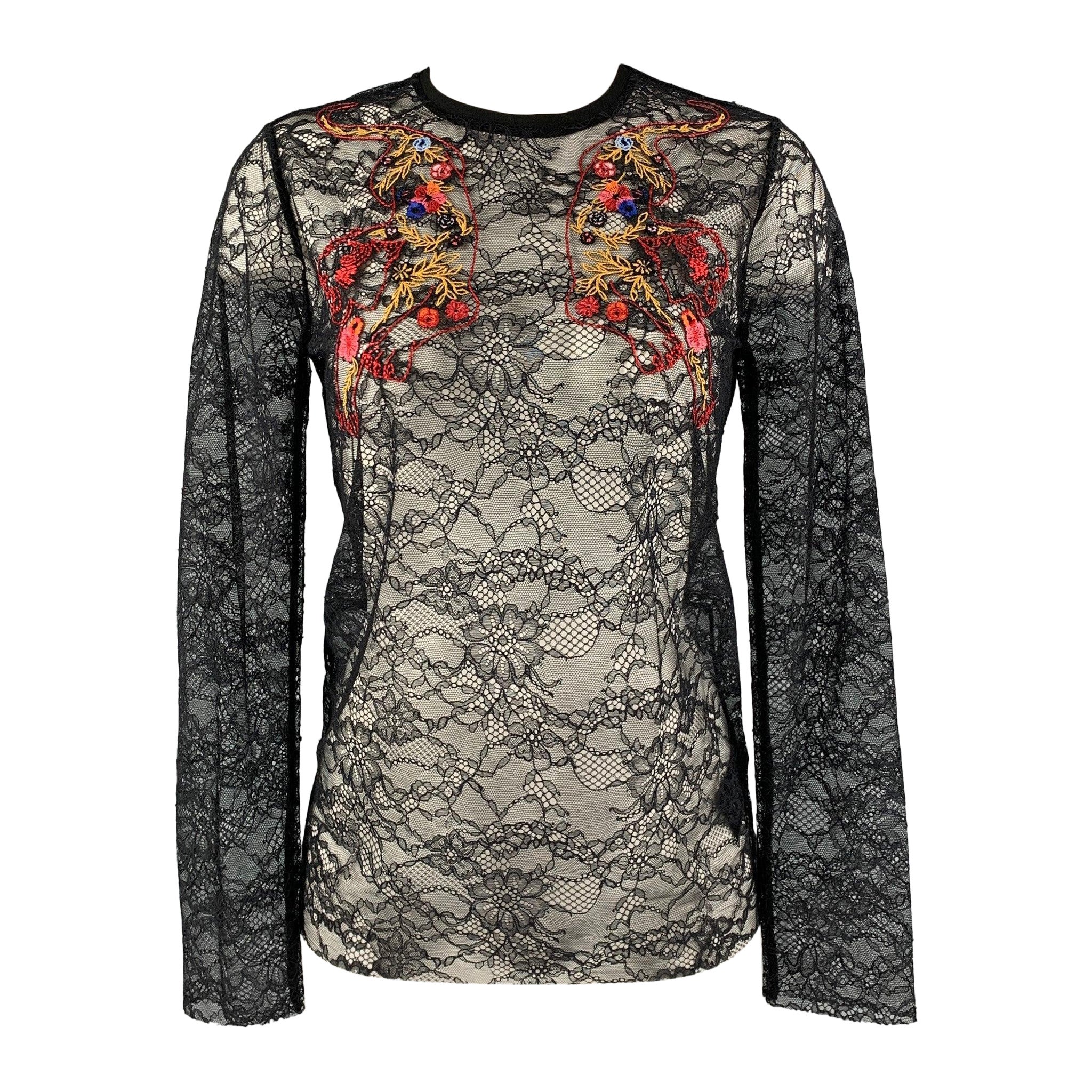 SANDRO Talla S Top Vestido Manga Larga Poliamida Encaje Negro