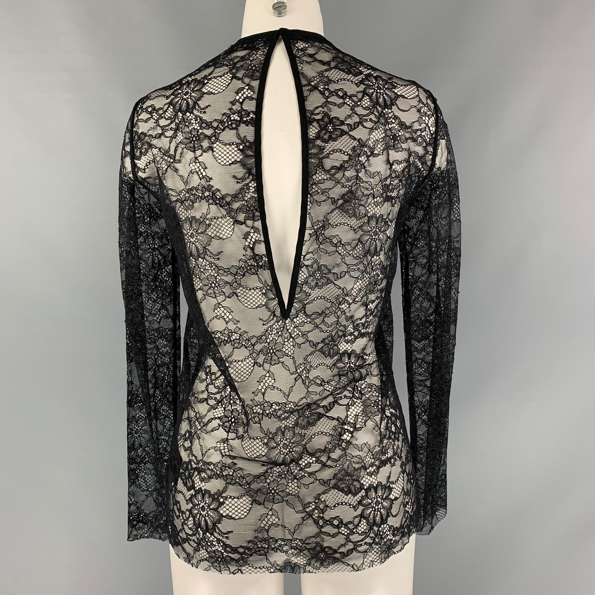 SANDRO Size S Black Polyamide Lace Long Sleeve Dress Top In Excellent Condition For Sale In San Francisco, CA
