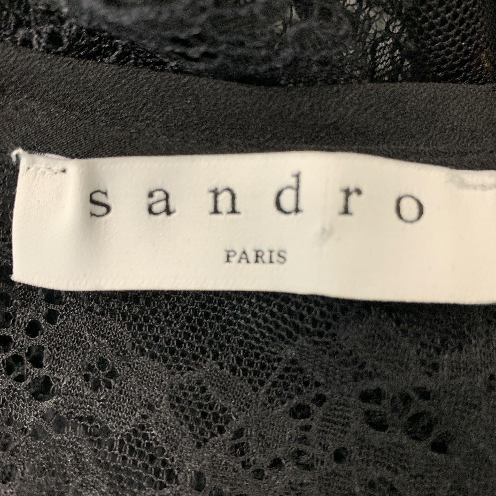 SANDRO - Haut à manches longues en dentelle polyamide noire, taille S Pour femmes en vente