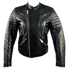 SANDRO Size S Black Quilted Calfskin Leather Moto Racer Jacket SANDRO Size S Black Quilted Calfskin Leather Moto Racer Jacket