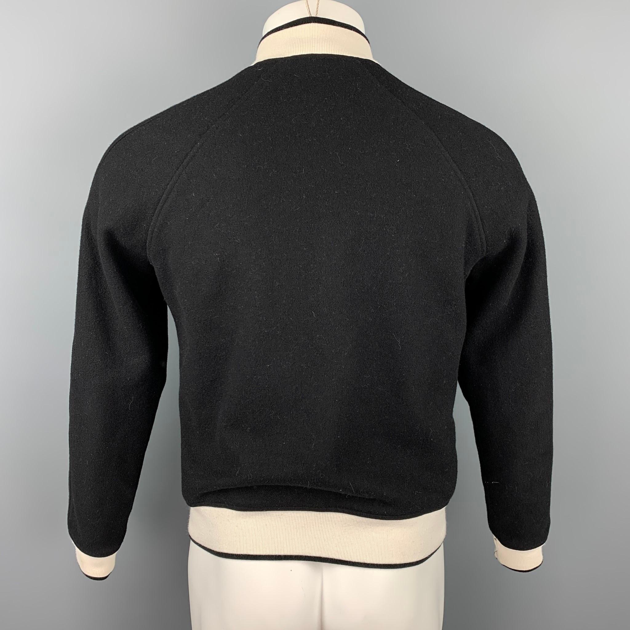 SANDRO Size S Black and White Patch Wool Blend Zip Up Jacket For Sale at  1stDibs