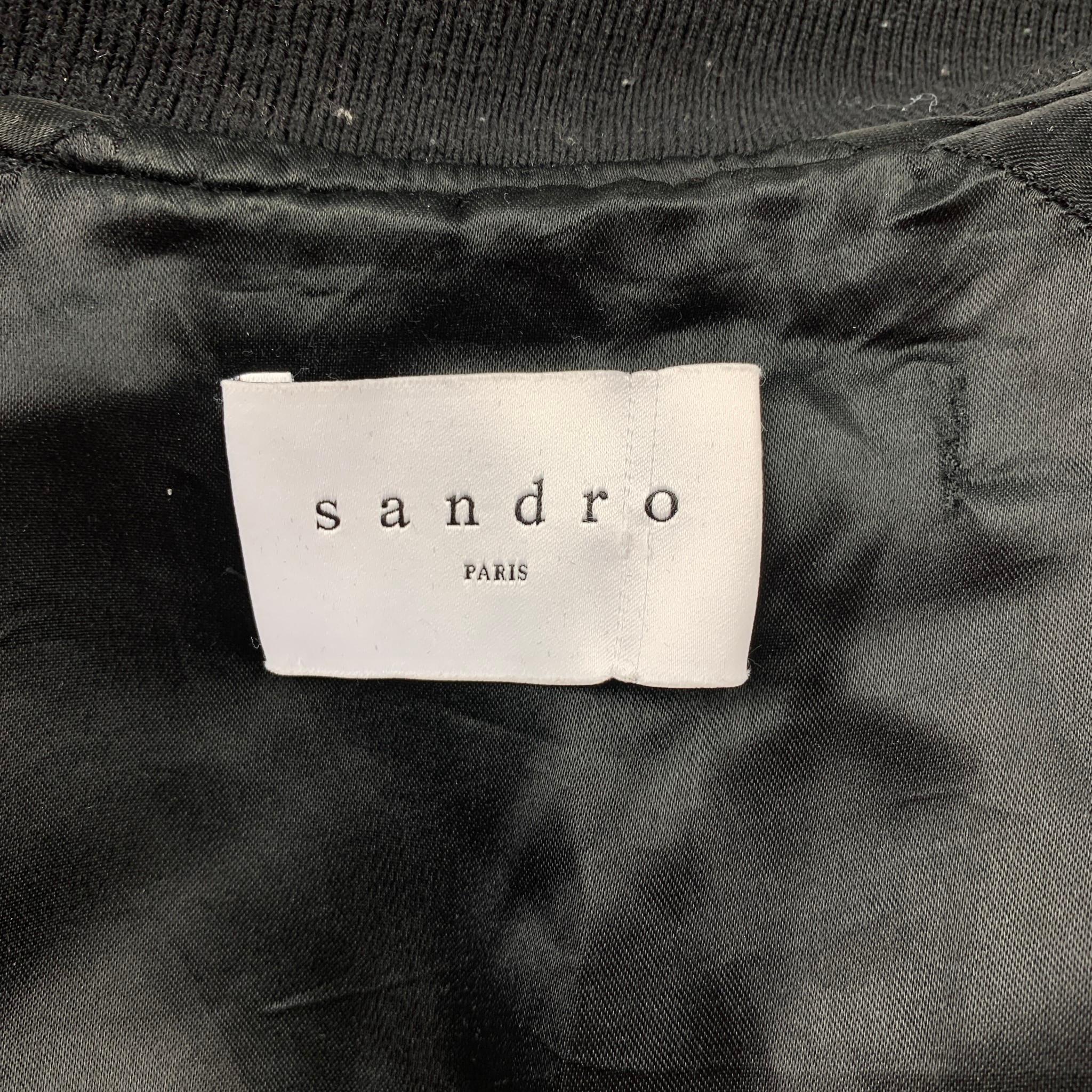 SANDRO Size S Black & White Patch Wool Blend Zip Up Jacket 2