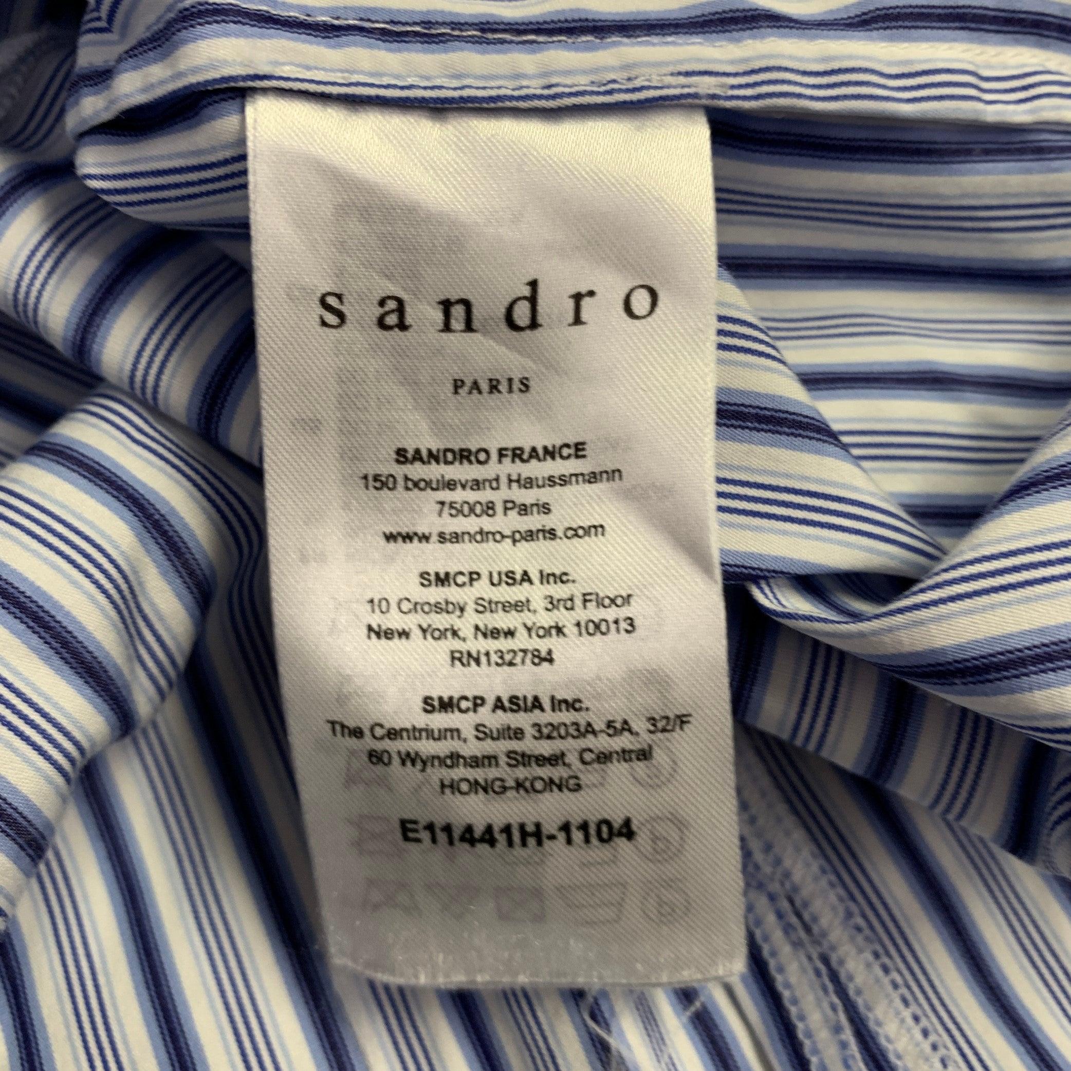 SANDRO Size S Blue White Cotton Stripe High Collar Casual Top For Sale 1