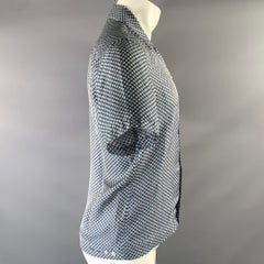 SANDRO Size S Blue White Geometric Silk Button Up Short Sleeve Shirt