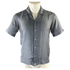 SANDRO Size S Blue White Geometric Silk Button Up Short Sleeve Shirt