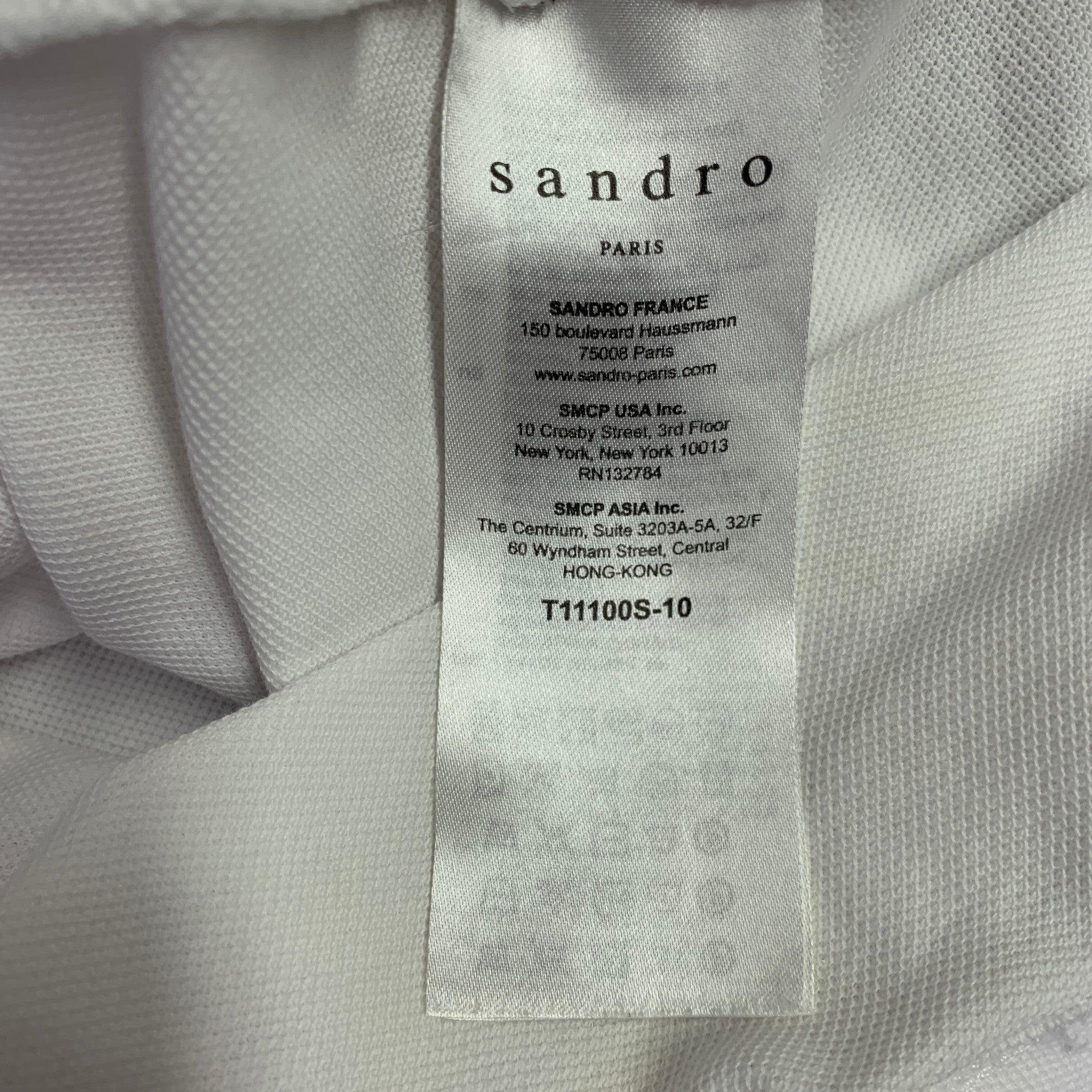 SANDRO Polo senza colletto in cotone taglia S White Black Contrast Trim in vendita 5