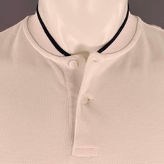 SANDRO Size S White Black Contrast Trim Cotton Collarless Polo