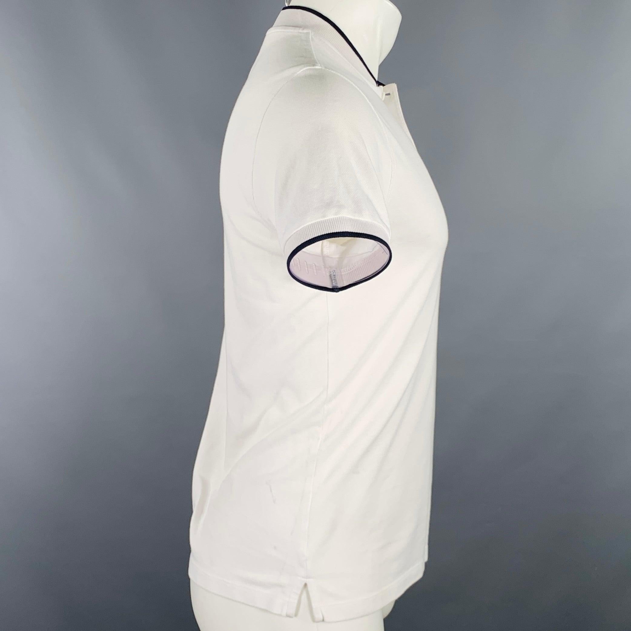 Grigio SANDRO Polo senza colletto in cotone taglia S White Black Contrast Trim in vendita