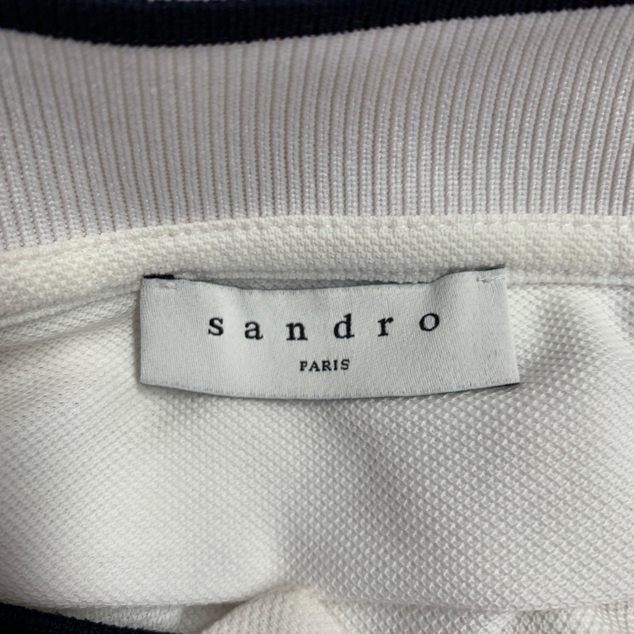 SANDRO Polo senza colletto in cotone taglia S White Black Contrast Trim in vendita 3