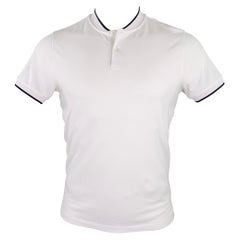 SANDRO Size S White Black Contrast Trim Cotton Collarless Polo