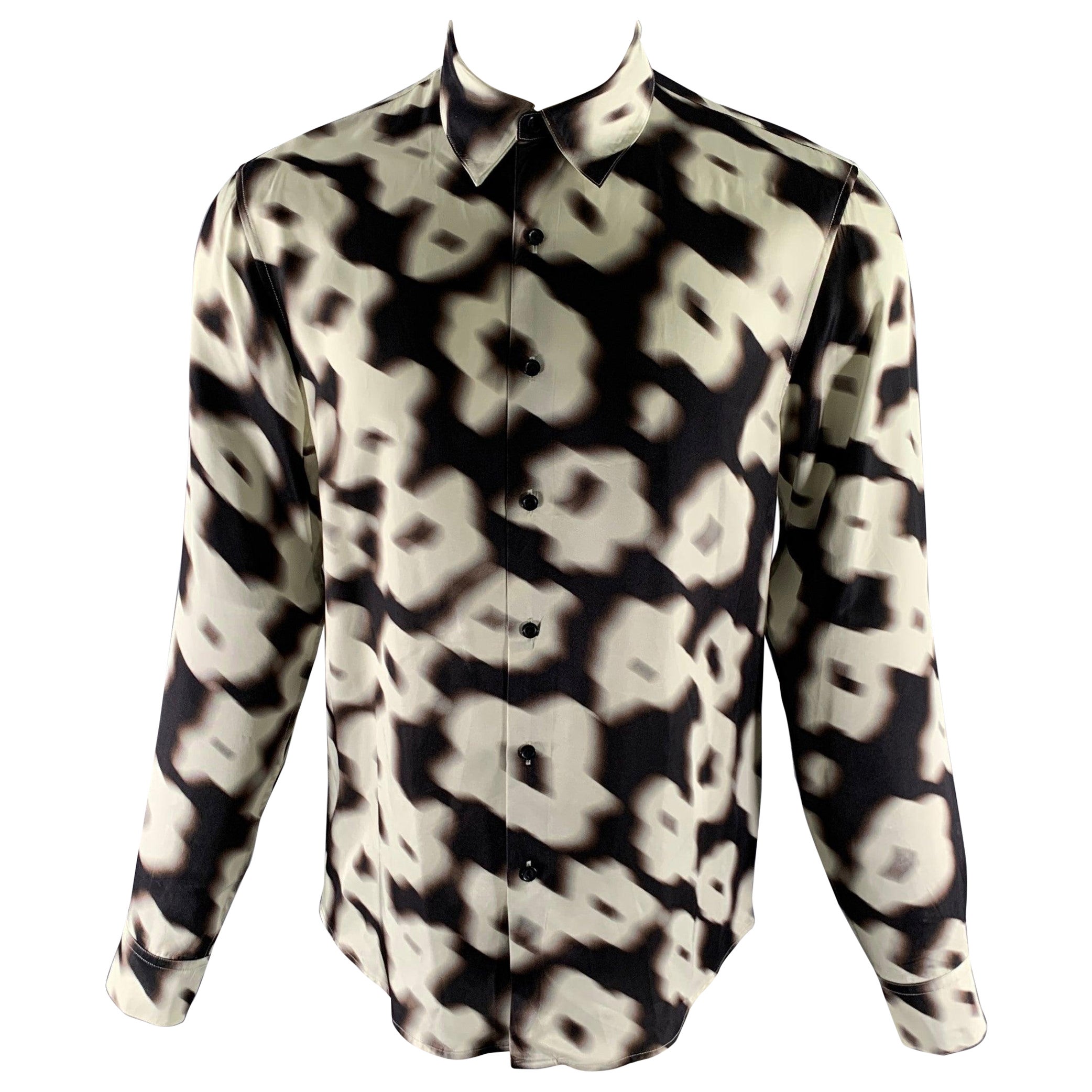 SANDRO Size S White Black Hazy Floral Viscose Long Sleeve Shirt